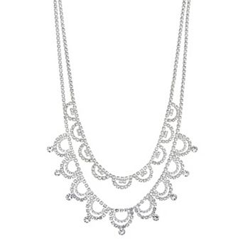 You're Invited Silver Tone Rhinestone Crystal Multi-Row Necklace