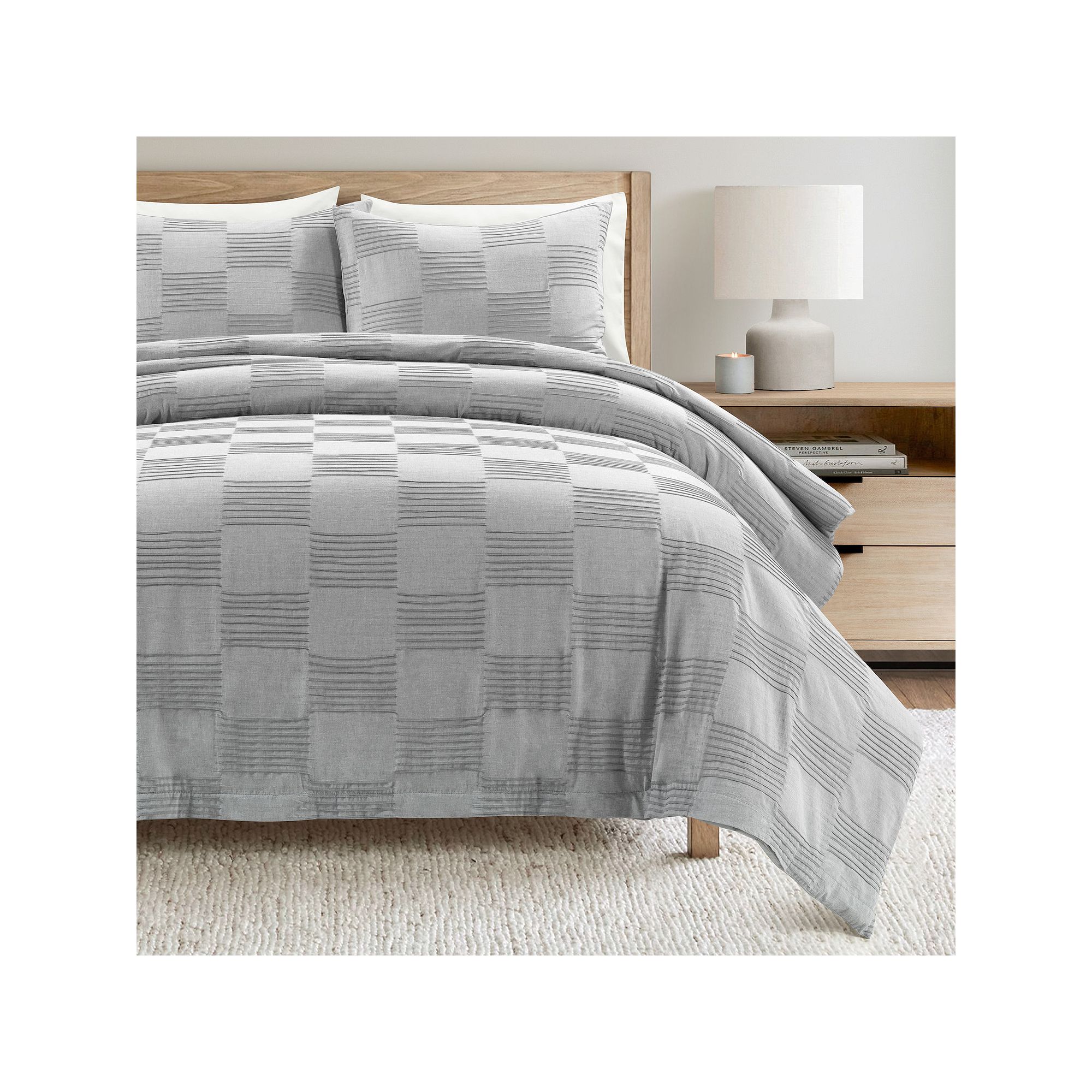 Lush Decor 3-Piece Sorano Chambray Textured Jacquard Cotton Duvet Cover Set