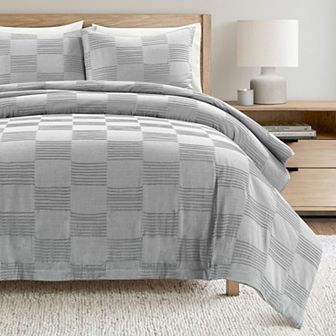 Lush Decor 3 pc Sorano Chambray Textured Jacquard Cotton Duvet Cover Set