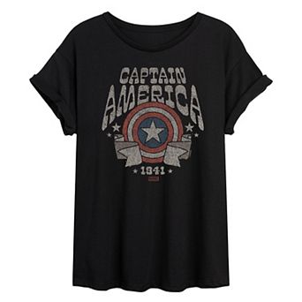 Juniors' Marvel Captain America Vintage Band Oversized Tee