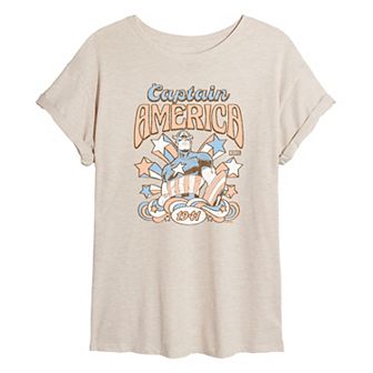 Juniors' Marvel Captain America Retro Americana Oversized Tee