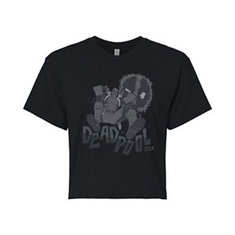 Juniors' Marvel Deadpool Monochrome Cropped Tee