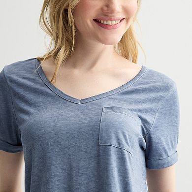 Juniors' Pink Republic Oversized Burnout V-Neck Short Sleeve Pocket T-Shirt