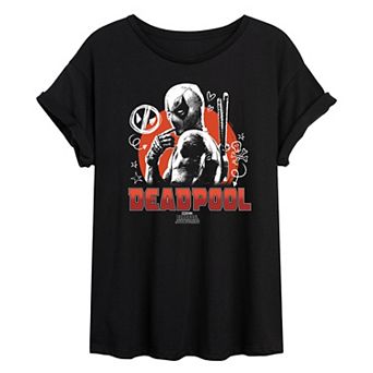 Juniors' Marvel Deadpool Sketches Oversized Tee