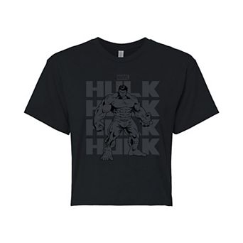 Juniors' Marvel Hulk Monochrome Cropped Tee