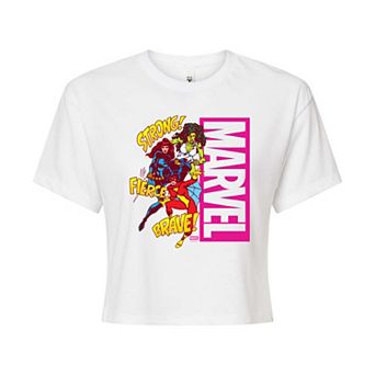 Juniors' Marvel Women Strong Fierece Brave Cropped Tee
