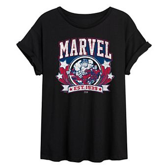 Juniors' Marvel Collegiate Americana Oversized Tee