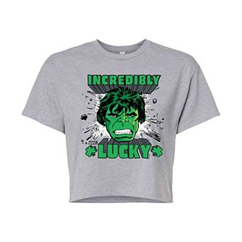 Juniors' Marvel Hulk Incredibly Lucky Cropped Tee