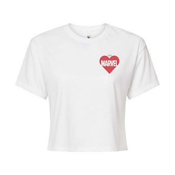 Juniors' Marvel Logo Heart Cropped Tee