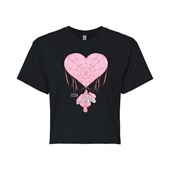 Juniors' Marvel Spider-Man Heart Web Cropped Tee