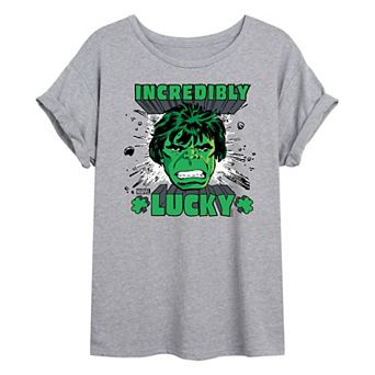Juniors' Marvel Hulk Incredibly Lucky Oversized Tee