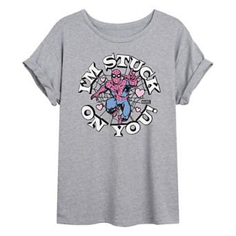 Juniors' Marvel Spider-Man I'm Stuck On You Oversized Tee