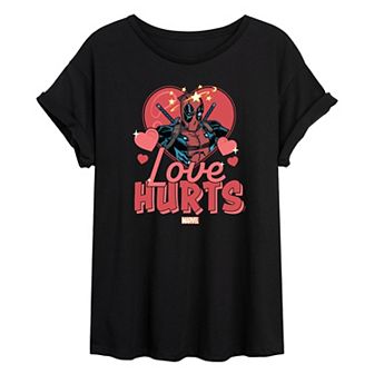 Juniors' Marvel Deadpool Love Hurts Oversized Tee