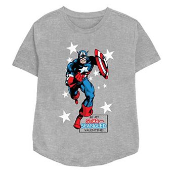Women's Marvel Captain America Be My Star Spangled Valentine Relaxed Fit Graphic Tee