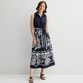 Women's 5th + Madison Edit Sleeveless Shirtdress with Printed Skirt