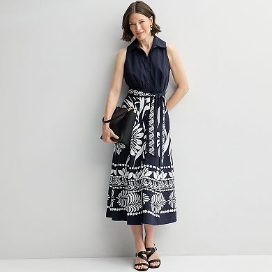 Women's 5th + Madison Edit Sleeveless Shirtdress with Printed Skirt