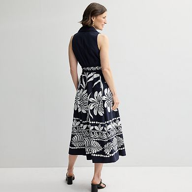 Women's 5th + Madison Edit Sleeveless Shirtdress with Printed Skirt