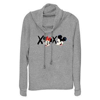 Disney's Mickey Mouse And Minnie Mouse XOXO Women's Cowlneck Graphic Lightweight Long Sleeve