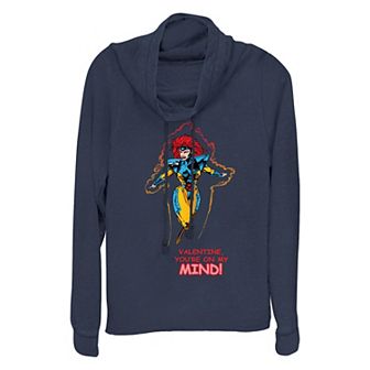 Women's Marvel X-Men Jean Grey Valentine You're On My Mind Cowlneck Graphic Lightweight Long Sleeve