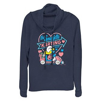 Women's Smurfs The Smurfette Karting Race Cowlneck Graphic Lightweight Long Sleeve