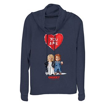 Women's Chucky And Tiffany You And Me Cowlneck Graphic Lightweight Long Sleeve