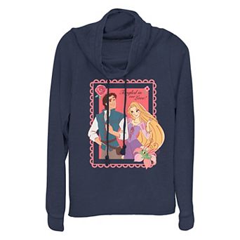 Disney's Tangled Flynn And Rapunzel Tangled In Love Women's Cowlneck Graphic Lightweight Long Sleeve