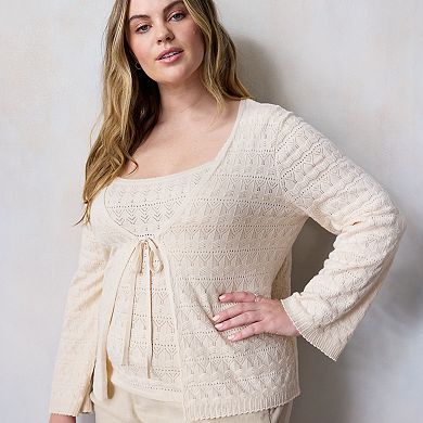 Plus Size LC Lauren Conrad V-Neck Pointelle Cardigan
