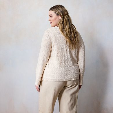 Plus Size LC Lauren Conrad V-Neck Pointelle Cardigan