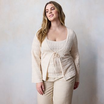 Plus Size LC Lauren Conrad V-Neck Pointelle Cardigan
