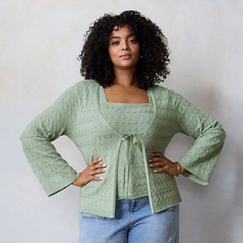 Plus Size LC Lauren Conrad V-Neck Pointelle Cardigan