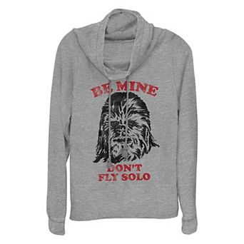 Women's Star Wars Chewbacca Be Mine Don't Fly Solo Cowlneck Graphic Lightweight Long Sleeve