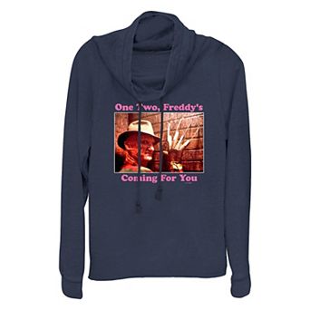 Women's A Nightmare On Elm Street One Two Freddy's Coming For You Cowlneck Graphic Lightweight Long Sleeve
