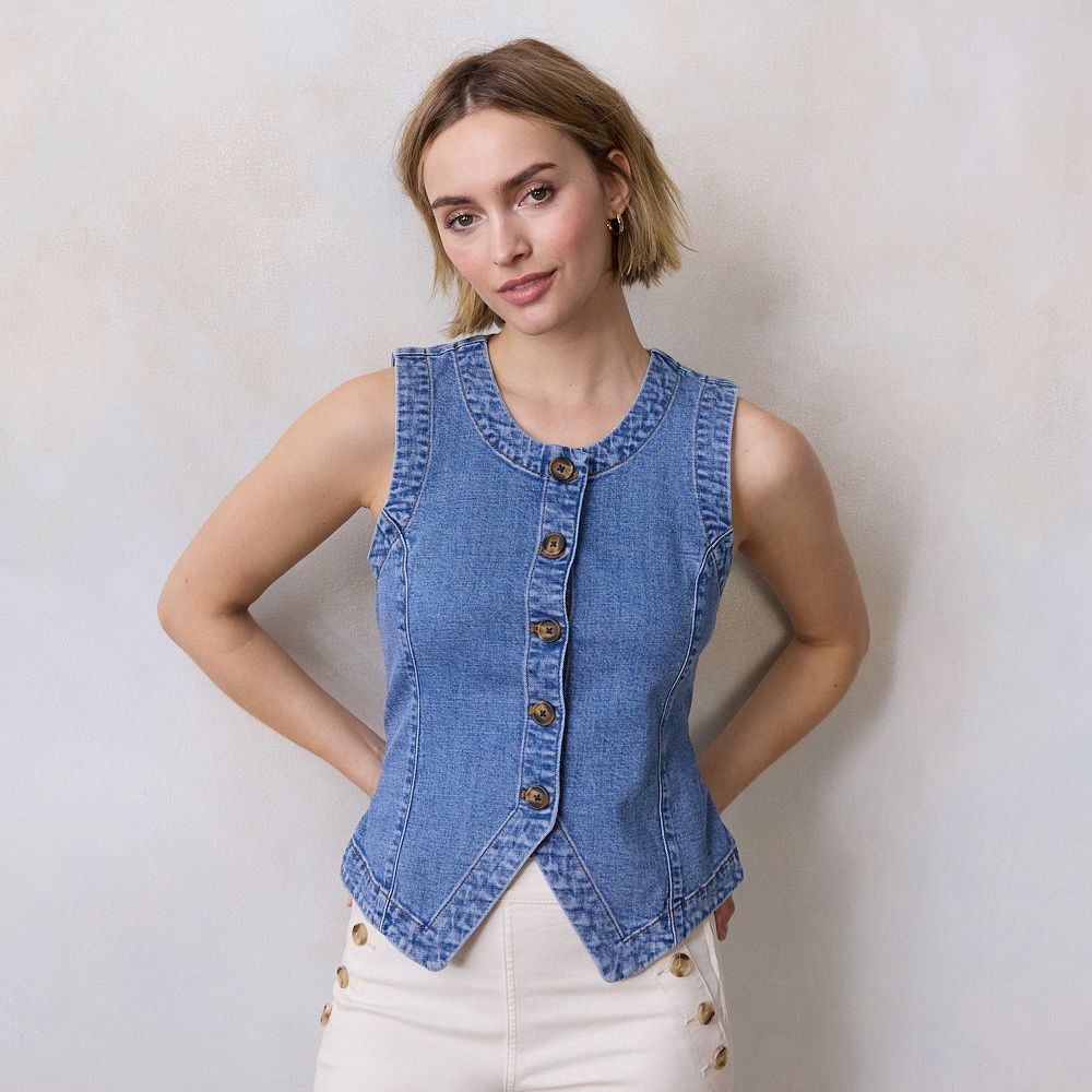 Petite LC Lauren Conrad Longline Denim Vest
