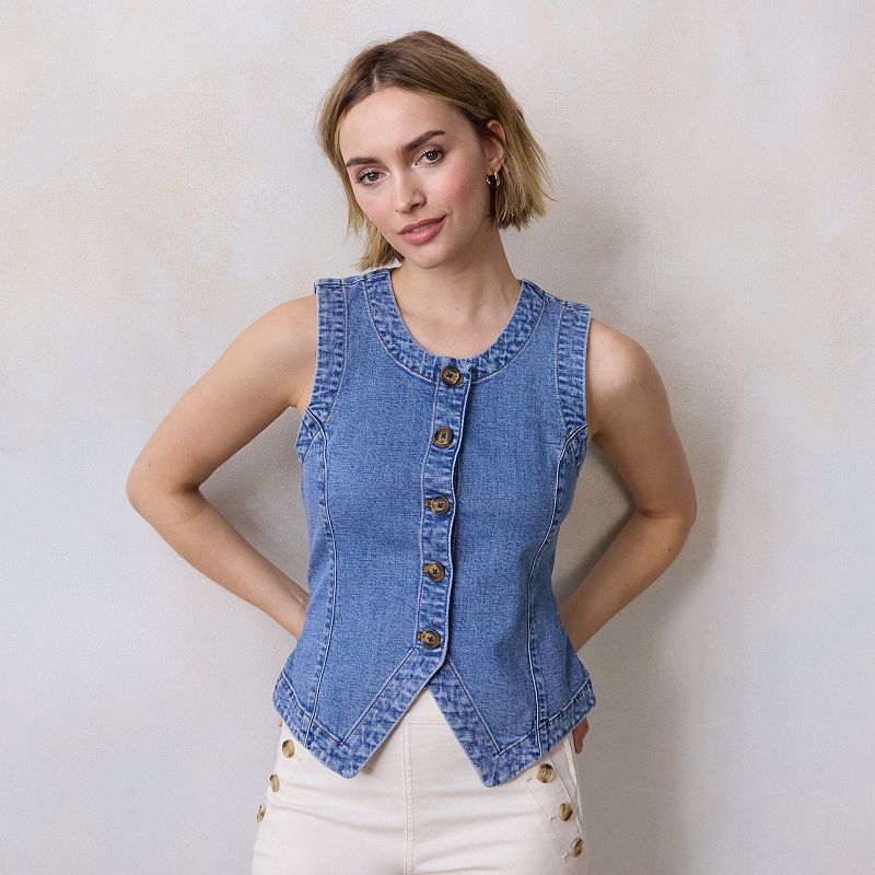 Petite LC Lauren Conrad Longline Denim Vest
