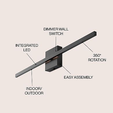 Vara Minimalist Indoor/Outdoor Metal 350-Degree Rotate Dimmable Integrated Linear LED Wall Sconce