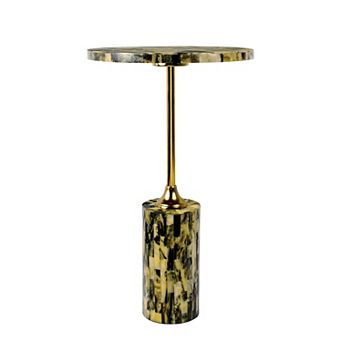 Hedda Contemporary Glam Metal/Resin Faux Stone Round End Table
