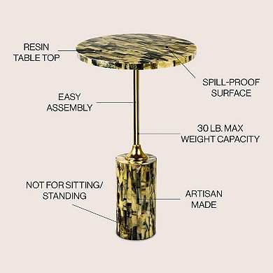 Hedda Contemporary Glam Metal/Resin Faux Stone Round End Table