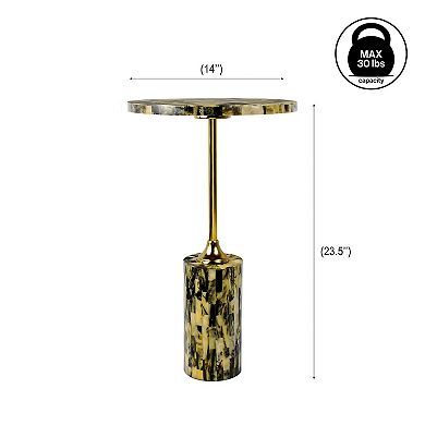 Hedda Contemporary Glam Metal/Resin Faux Stone Round End Table