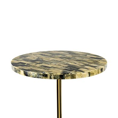 Hedda Contemporary Glam Metal/Resin Faux Stone Round End Table