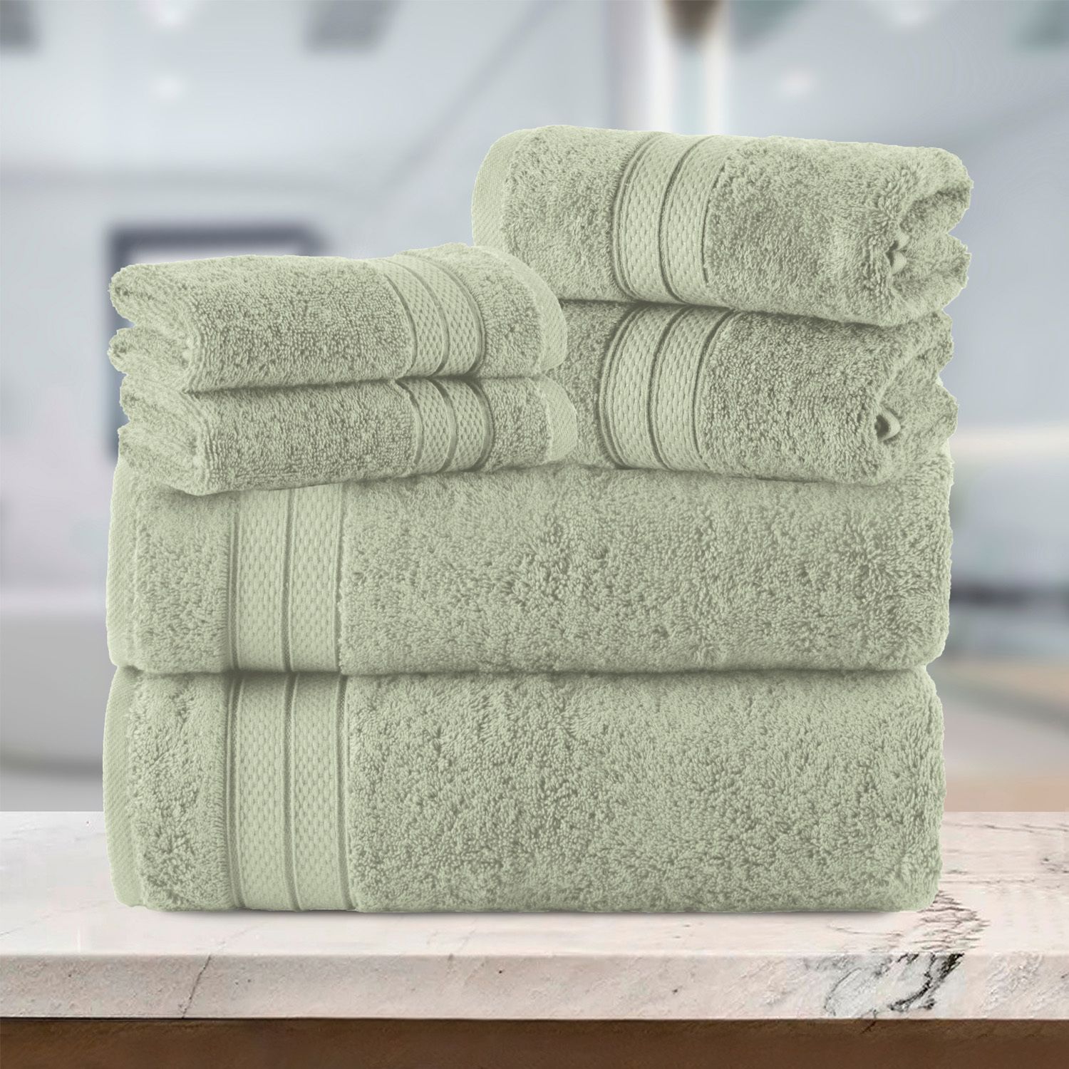 Clearance Cotton 6-Piece Towel Set, Includes 2 Washcloths, 2 Hand Towels And 2 Bath Towels, 100% Turkish Cotton - Highly Absorbent And Super Soft Towels For Bathroom, Aqua
