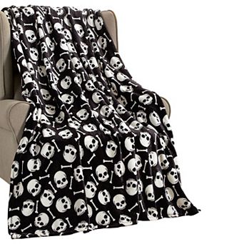 Elegant Comfort Halloween Fleece Throw Blanket Velvety Feel, 50X60 in SkullsBones