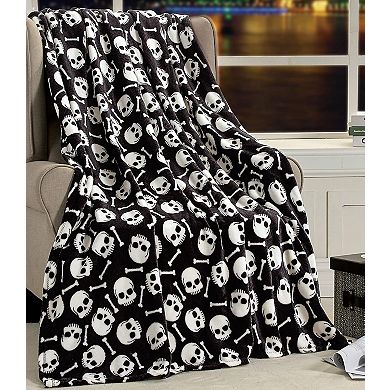 Elegant Comfort Halloween Fleece Throw Blanket Velvety Feel, 50X60 Inches SkullsBones