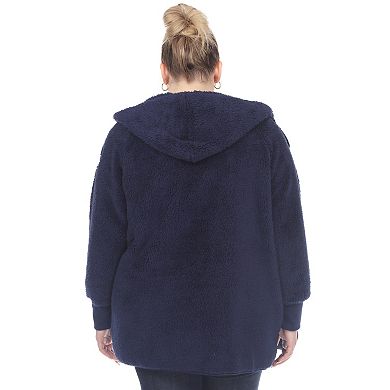 Plus Size Plush Hooded Sweater Coat with Pockets