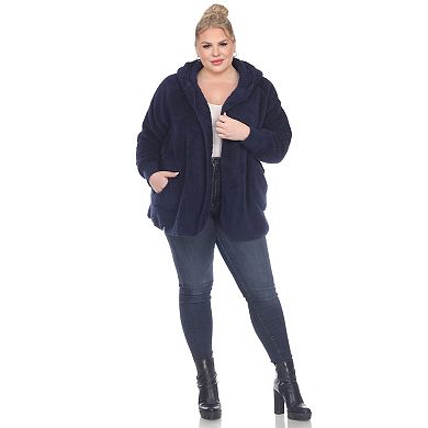 Plus Size Plush Hooded Sweater Coat with Pockets