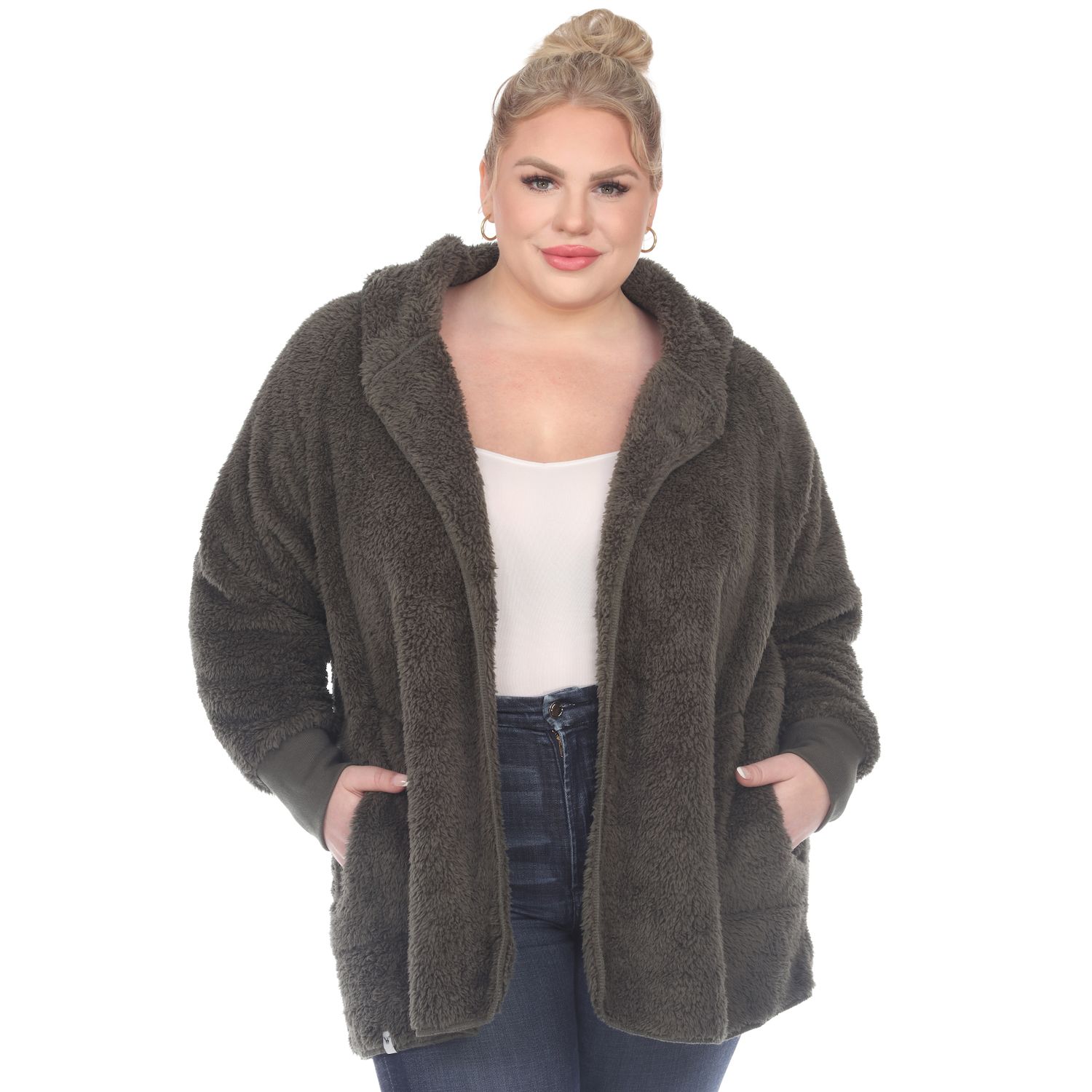 thumbnail image 2 of Absuyy Women's Fleece Jackets Hooded Coat Long Sleeve Warm Zipper Coats With Pockets Army Green Size S 2 of 9