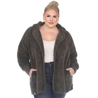Plus Size Plush Hooded Sweater Coat with Pockets