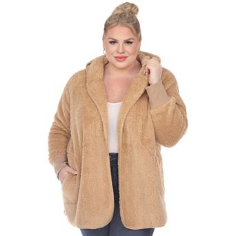 Plus Size Plush Hooded Sweater Coat with Pockets