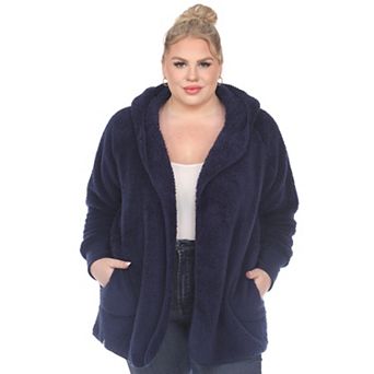 Plus Size Plush Hooded Sweater Coat with Pockets
