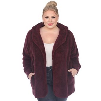 Plus Size Plush Hooded Sweater Coat with Pockets