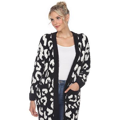 Women's Leopard Print Open Front Sherpa Cardigan